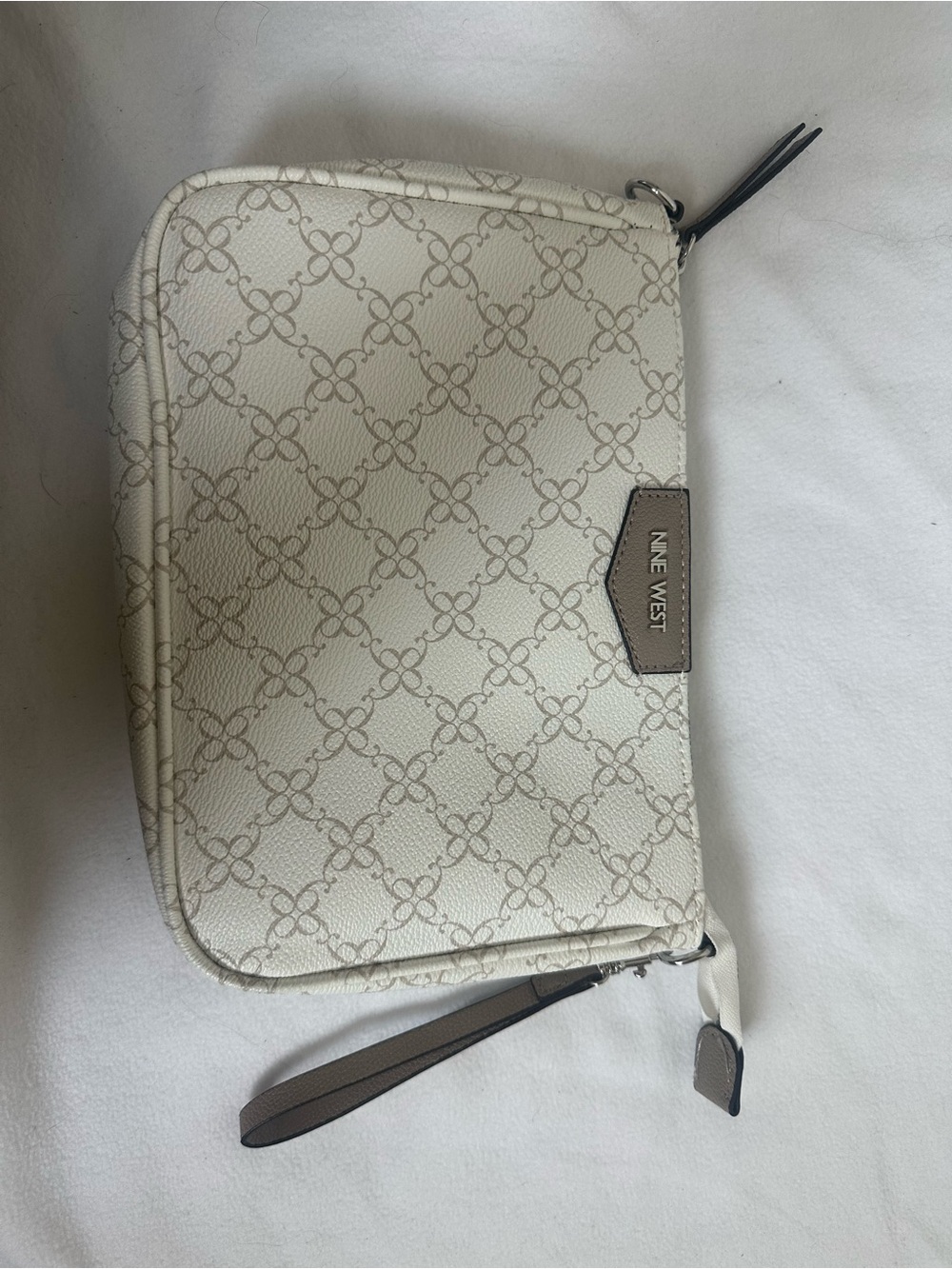 Nine West Cream and Tan Patterned Toiletry Wristlet